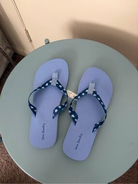 Vera Bradley Light Blue Flip Flop Sandals with Navy Turtle Print Straps